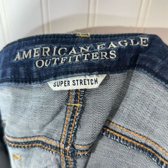 American Eagle Super Stretch Skinny Jeans 10 Short MediumWash Distressed Comfort - Picture 4 of 6